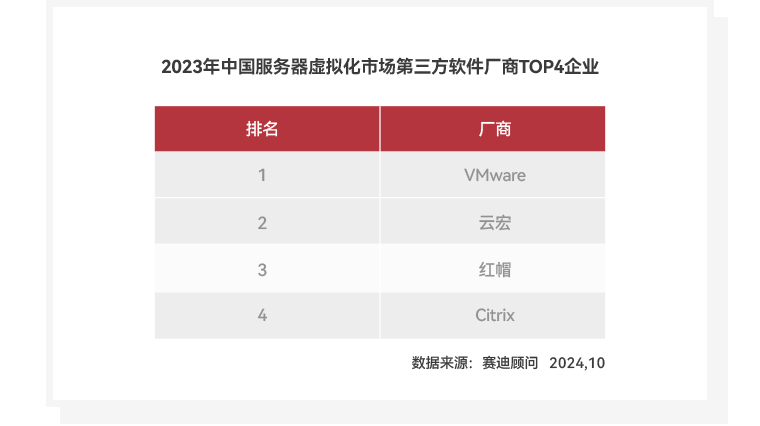 2023年中国服务器虚拟化市场第三方软件厂商top4企业_云宏虚拟化